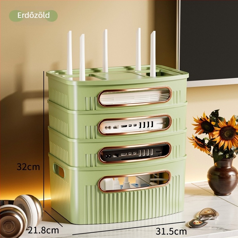 Router tároló doboz, 4 rétegű, asztali kivitel, műanyagból, iroda, hálószoba és nappali számára