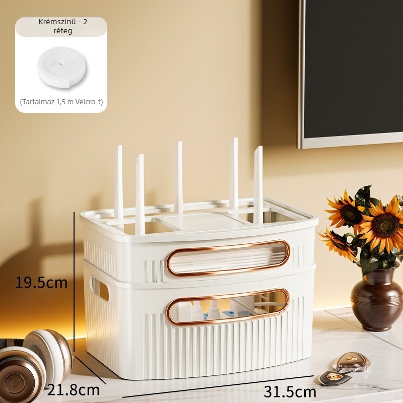 Router tároló doboz, 4 rétegű, asztali kivitel, műanyagból, iroda, hálószoba és nappali számára