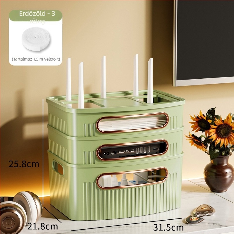 Router tároló doboz, 4 rétegű, asztali kivitel, műanyagból, iroda, hálószoba és nappali számára