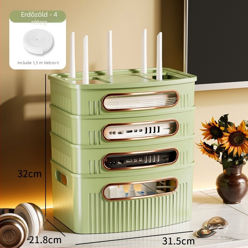 Router tároló doboz, 4 rétegű, asztali kivitel, műanyagból, iroda, hálószoba és nappali számára