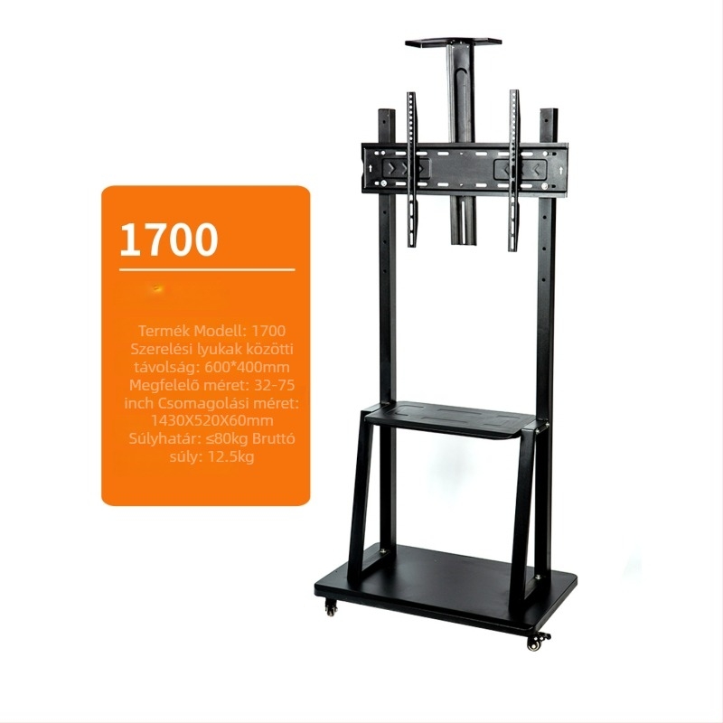 Padlóra álló TV-állvány mobil kivitelben, levehető kerekekkel, fém, modell ST-05, súly 11–35 kg, kereskedelmi kijelzőkhöz