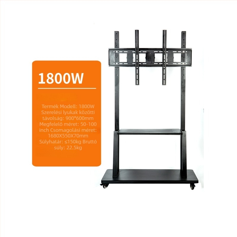 Padlóra álló TV-állvány mobil kivitelben, levehető kerekekkel, fém, modell ST-05, súly 11–35 kg, kereskedelmi kijelzőkhöz