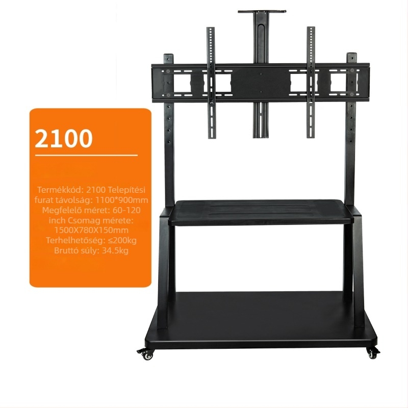 Padlóra álló TV-állvány mobil kivitelben, levehető kerekekkel, fém, modell ST-05, súly 11–35 kg, kereskedelmi kijelzőkhöz