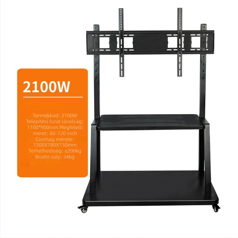 Padlóra álló TV-állvány mobil kivitelben, levehető kerekekkel, fém, modell ST-05, súly 11–35 kg, kereskedelmi kijelzőkhöz