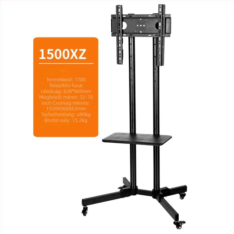 Padlóra álló TV-állvány mobil kivitelben, levehető kerekekkel, fém, modell ST-05, súly 11–35 kg, kereskedelmi kijelzőkhöz