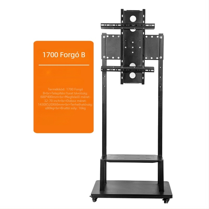 Padlóra álló TV-állvány mobil kivitelben, levehető kerekekkel, fém, modell ST-05, súly 11–35 kg, kereskedelmi kijelzőkhöz
