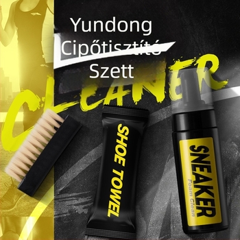 Cipőtisztító készlet száraz tisztító spray-vel, buborék mousse-szal és cipőfényezővel; 48 darab dobozban; modern minimalista stílus; fertőtlenítő funkció