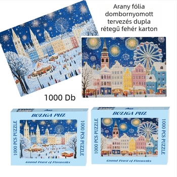 1000 darabos puzzle aranyozott relief dizájnnal, dupla rétegű fehér karton textúrával, DIY karácsonyi puzzle, 2 mm vastagság