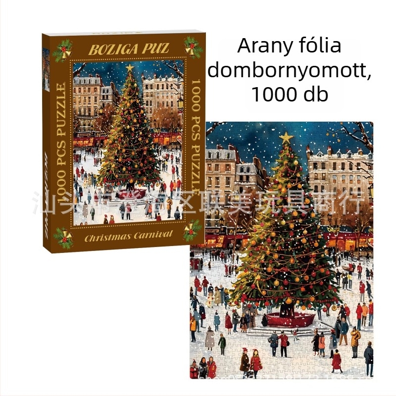 1000 darabos puzzle aranyozott relief dizájnnal, dupla rétegű fehér karton textúrával, DIY karácsonyi puzzle, 2 mm vastagság