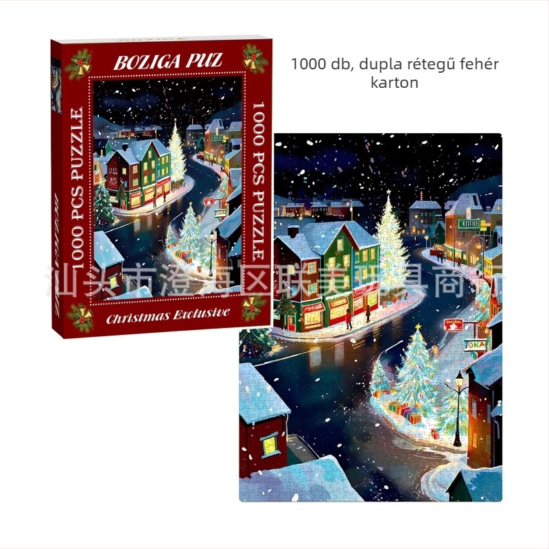 1000 darabos puzzle aranyozott relief dizájnnal, dupla rétegű fehér karton textúrával, DIY karácsonyi puzzle, 2 mm vastagság