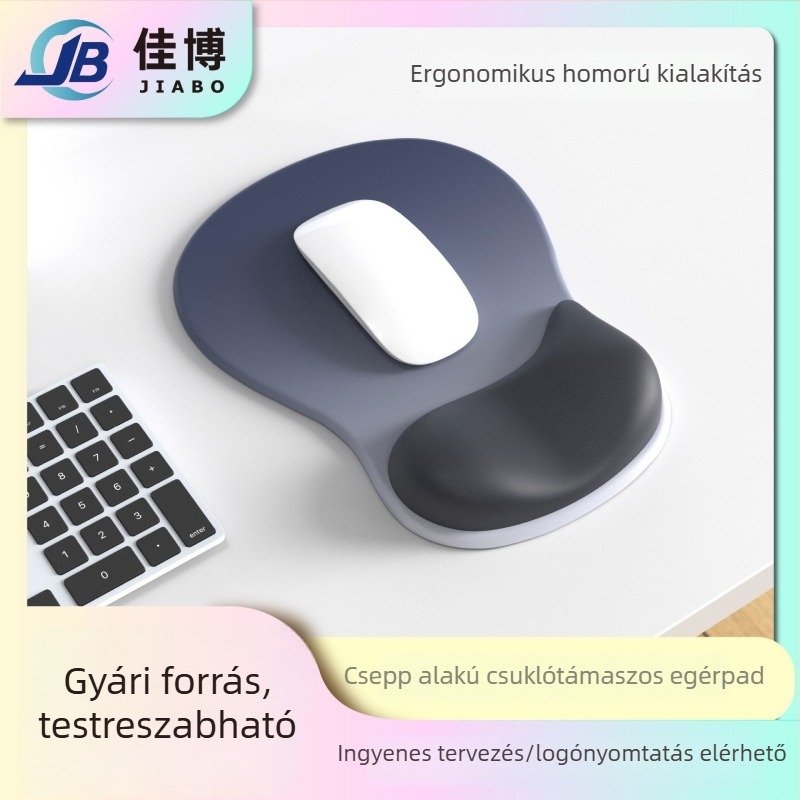 Vízcsepp alakú szilikon csuklóegérpad gradient dizájnnal, vastagított, csúszásmentes, ergonikus számítógépes kézpad