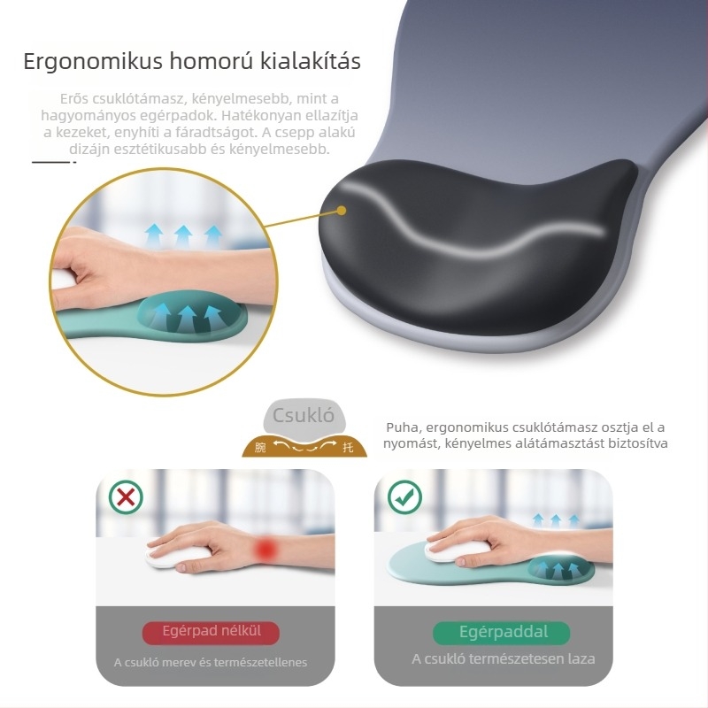 Vízcsepp alakú szilikon csuklóegérpad gradient dizájnnal, vastagított, csúszásmentes, ergonikus számítógépes kézpad