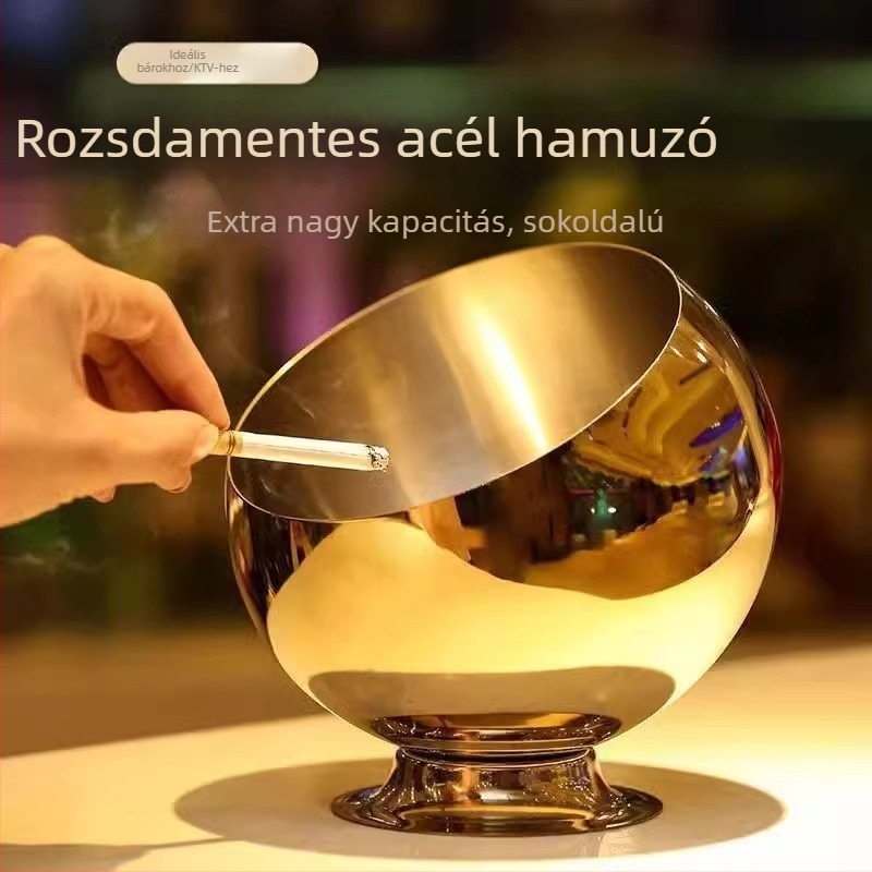 Rozsdamentes acél hamutál - szélálló, multifunkcionális dizájn bárhoz/KTV-hez/online kávézóhoz, tárolóval és ferde tálval