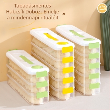 Többszintes dumpling tároló doboz - PP, élelmiszer-minőségű, zárható, megőrzi a frissességet