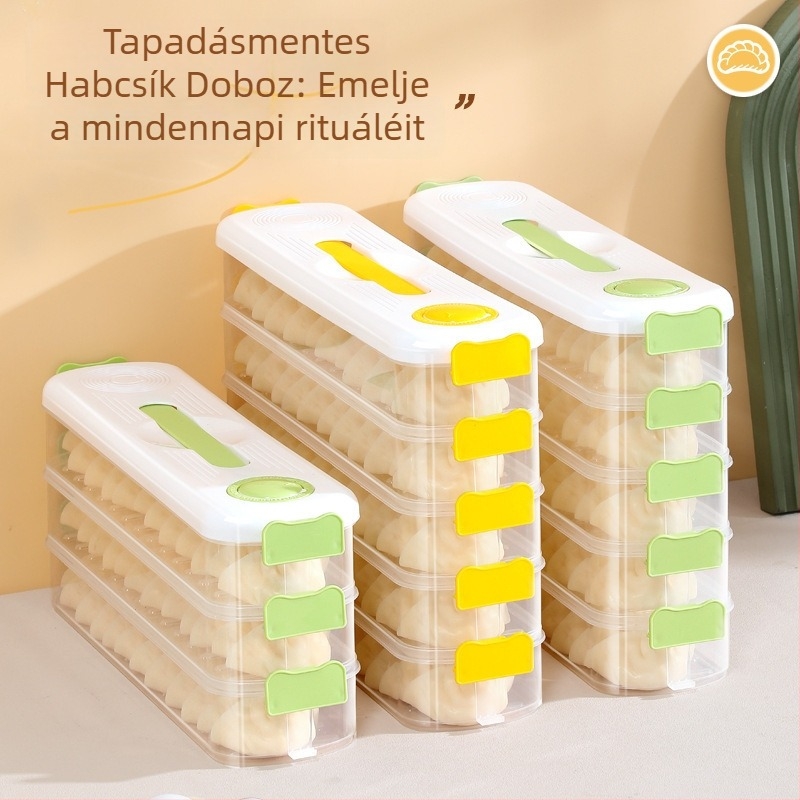 Többszintes dumpling tároló doboz - PP, élelmiszer-minőségű, zárható, megőrzi a frissességet