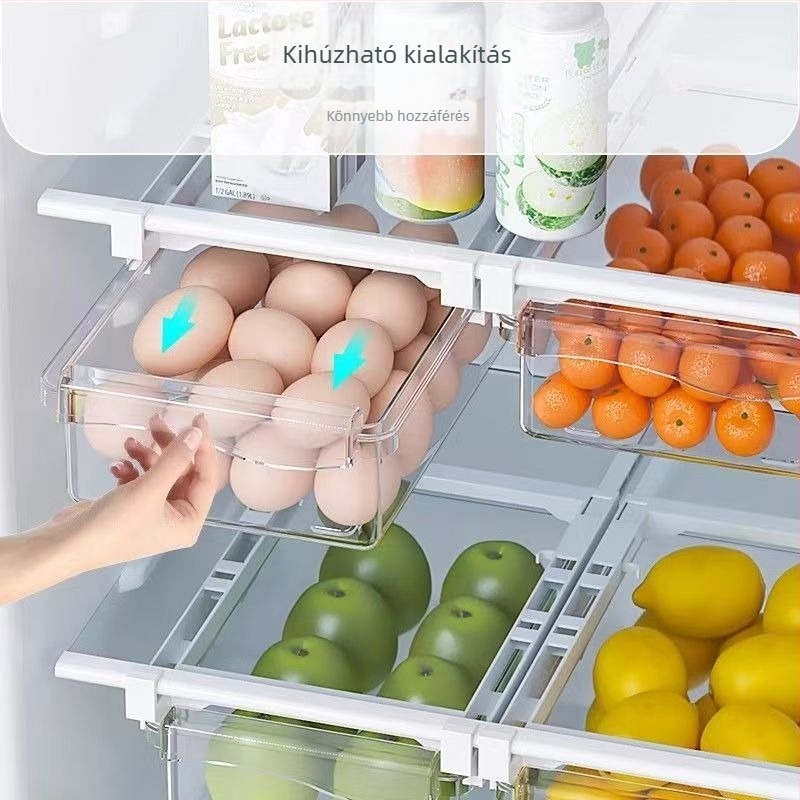 Hűtőszekrényhez függeszthető fiókos tároló és tojáskosár – konyhai tároló friss és fagyasztott élelmiszerekhez