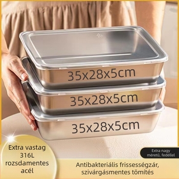 316 rozsdamentes acél gombóc tároló doboz fedővel, 3,1–4 L, otthoni használatra, fagyasztóba tároláshoz, mikrohullámú sütőben nem használható