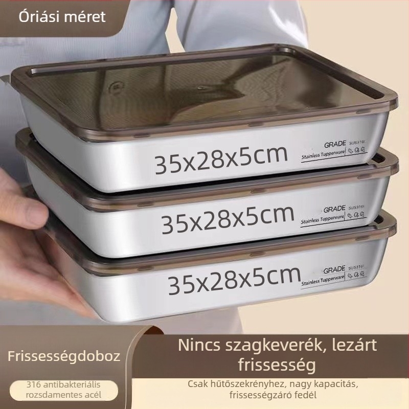 316 rozsdamentes acél gombóc tároló doboz fedővel, 3,1–4 L, otthoni használatra, fagyasztóba tároláshoz, mikrohullámú sütőben nem használható