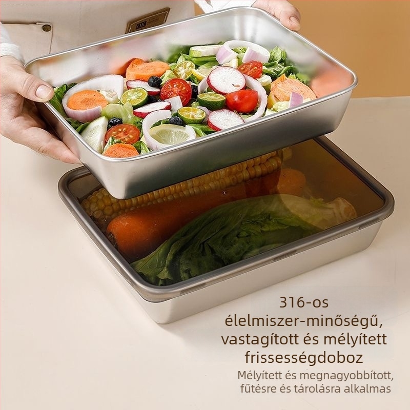 316 rozsdamentes acél gombóc tároló doboz fedővel, 3,1–4 L, otthoni használatra, fagyasztóba tároláshoz, mikrohullámú sütőben nem használható