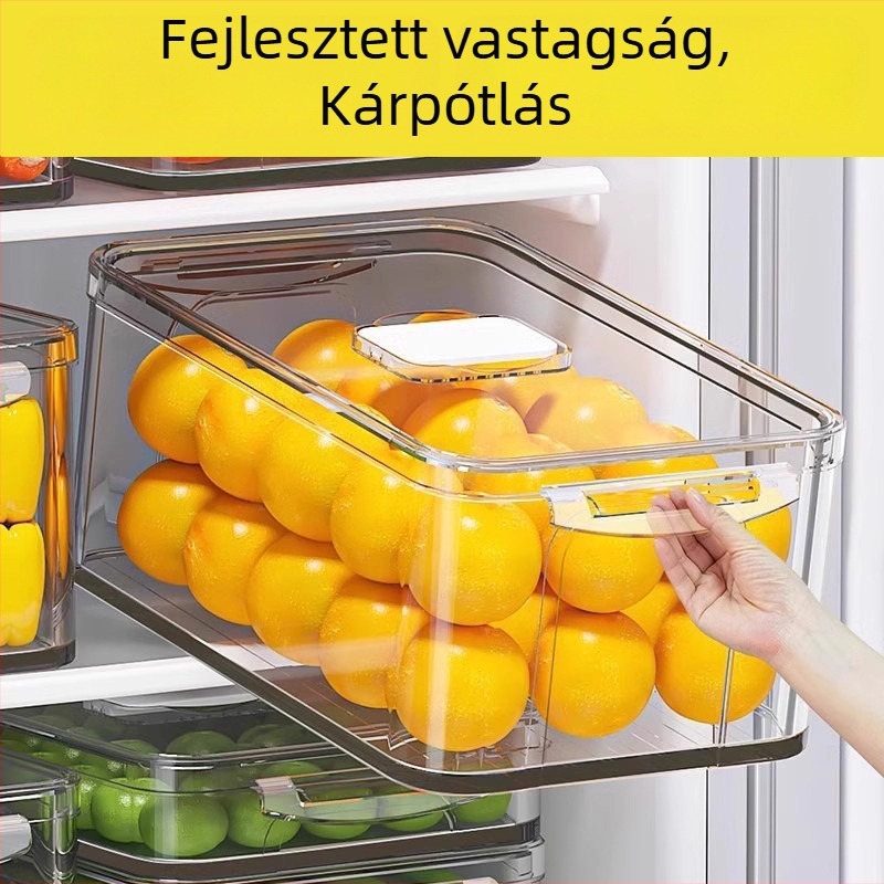 Hűtőszekrényhez való tároló doboz, élelmiszer-minőségű PET anyagból, fagyasztott gyümölcsök és zöldségek rendezésére