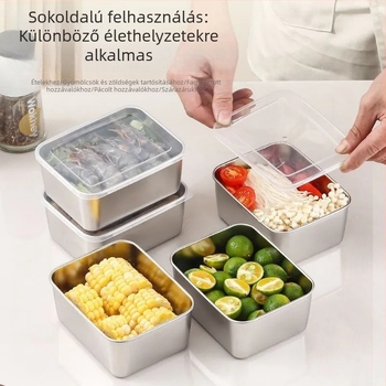 Rozsdamentes acél élelmiszer-tároló doboz, zárható, élelmiszer-minőségű, hőtes hűtőszekrényhez, gombócok és fagyasztott gyümölcsök számára, fedéllel, mintavételi tároló