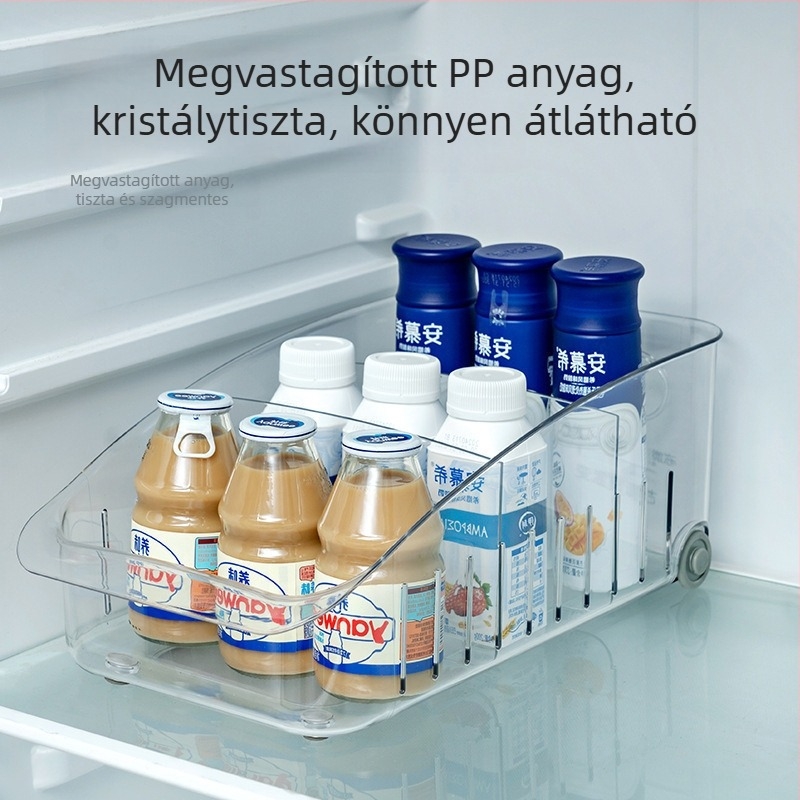 Átlátszó hűtőszekrény tároló doboz válaszfalakkal, PET anyagból, gyümölcs- és zöldség rendező