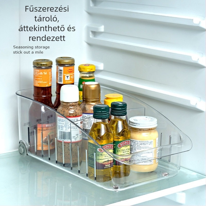 Átlátszó hűtőszekrény tároló doboz válaszfalakkal, PET anyagból, gyümölcs- és zöldség rendező