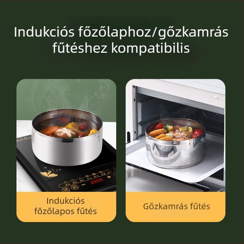 304 rozsdamentes acél ebédes doboz, többszintes rekeszekkel, nagy kapacitású, kör alakú, felnőktek és diákok számára.