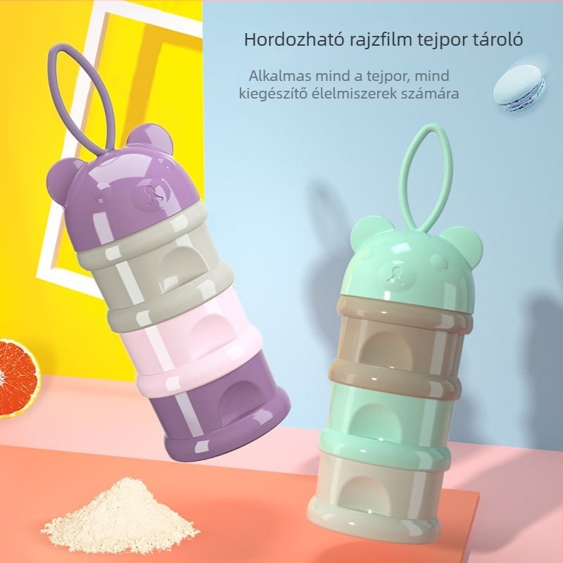 Háromszintes tejpor doboz babáknak, hordozható, zárható nedvességálló, elválasztott rekeszekkel, újszülötteknek