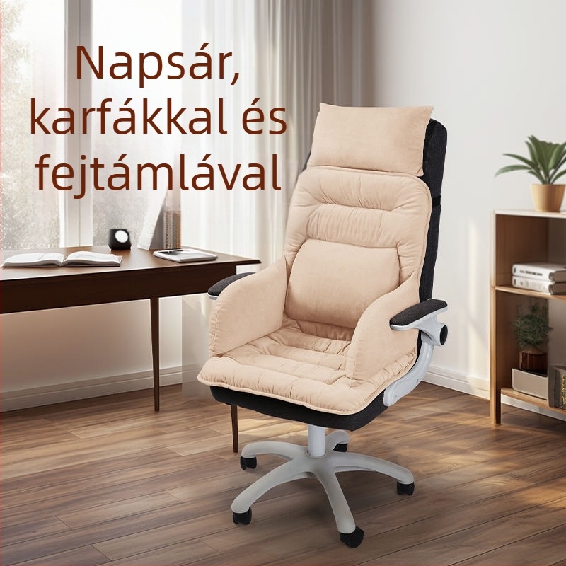 Fűtött ülőpárna beépített háttámlával irodai használatra, USB-s fűtés, felső rész: valódi bőr, uniszex