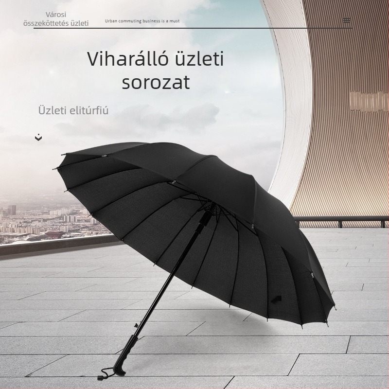 Hosszú nyelű esernyő 16 bordával, manuális nyitás, logónyomtatás és testreszabás elérhető