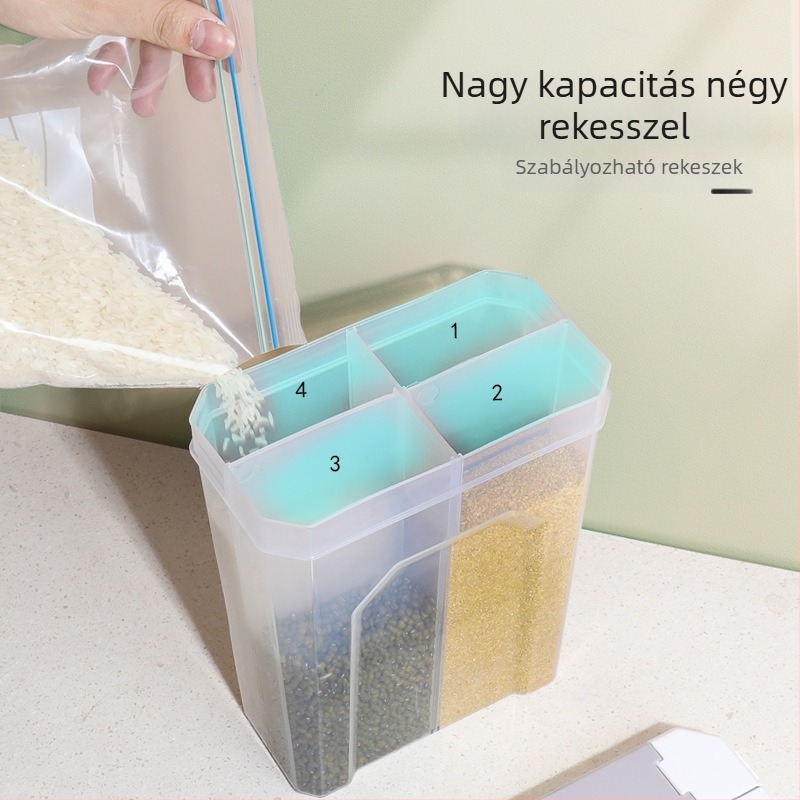 Élelmiszer-minőségű műanyag tároló doboz rekeszes, négyzet alakú, 2,1–3 L, mikrohullámú sütőben használható