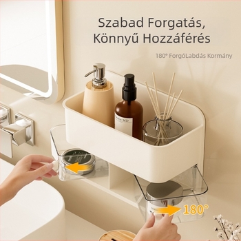 Falihoz rögzíthető tároló doboz forgó osztókkal – JW3380, anyag: műanyag test, PP fogantyú, forgó osztókeret, nappali, konyha, hálószoba, dolgozószoba, fürdőszoba