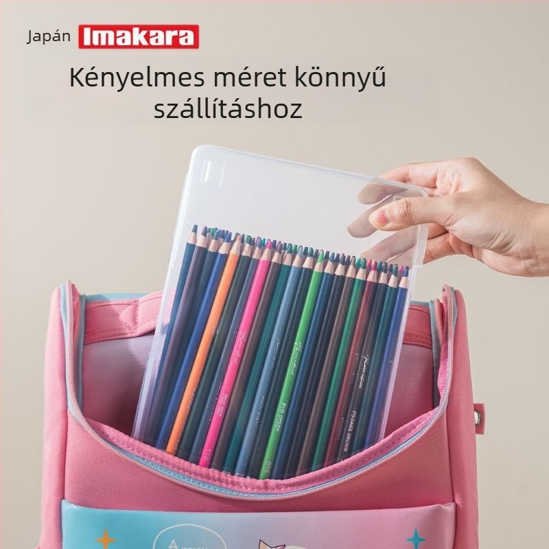 Imakara Áttetsző műanyag asztali tárolódoboz fedővel, stackelhető, modell P-5673 – irodai és iskolai kellékekhez