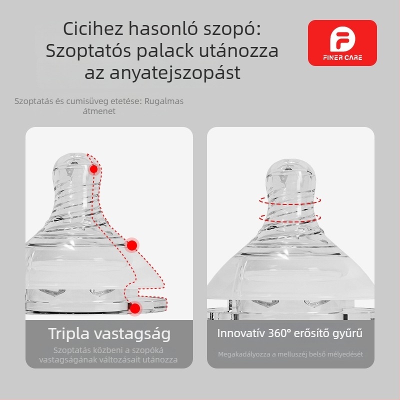 Finercare PPSU újszülött cumisüveg, széles nyakú, ívelt formájú, fogantyú nélkül
