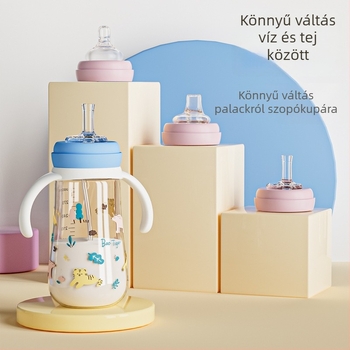 PPSU széles nyílású üveg, háromfunkciós, ívelt forma, fogantyúval, logó nyomtatás elérhető, 80/240/280 ml