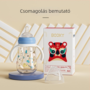 PPSU széles nyílású üveg, háromfunkciós, ívelt forma, fogantyúval, logó nyomtatás elérhető, 80/240/280 ml