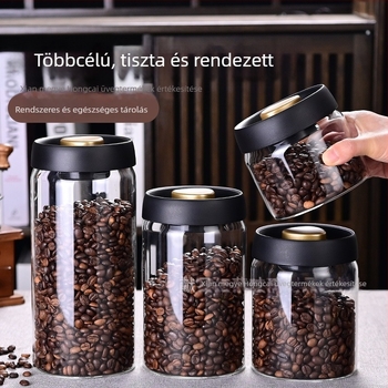 Red Cai üveg zárható tárolóedény kávébabokhoz, kávéporhoz, tejporhoz és teához, hengeres alak, modern minimális stílus