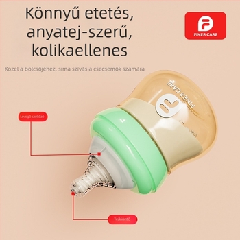 Finercare PPSU babaüveg újszülötteknek, felfúvódás elleni, széles nyílású, görbe forma, fogantyú nélküli