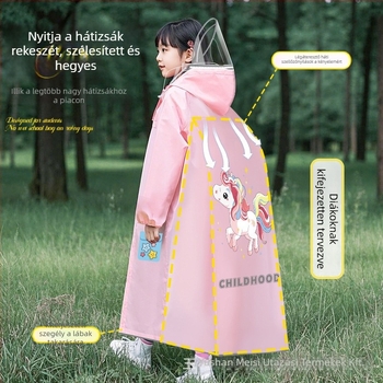 Gyerekeknek készült teljes testű vízálló esőponcho iskolai hátizsákkal, EVA anyag, újrahasználható, logóval nyomtatott