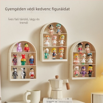 Falra szerelhető blind box tároló, fúrás nélkül, porvédett, Pop Mart babák és figurák számára