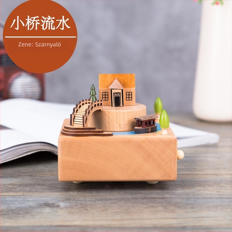 Fából készült zenei doboz, félkézzel készített, Eiffel-torony dizájn, otthoni dekoráció, esküvőre és születésnapra ajándék