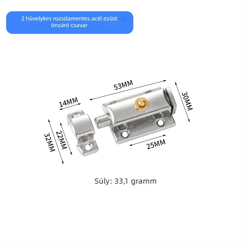 Rozsdamentes acélból készült automata rugós zár a fürdőszobai ajtókhoz, típus A zár, kefés felület