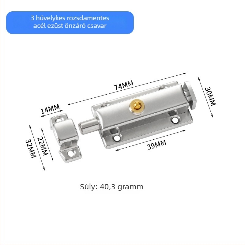 Rozsdamentes acélból készült automata rugós zár a fürdőszobai ajtókhoz, típus A zár, kefés felület