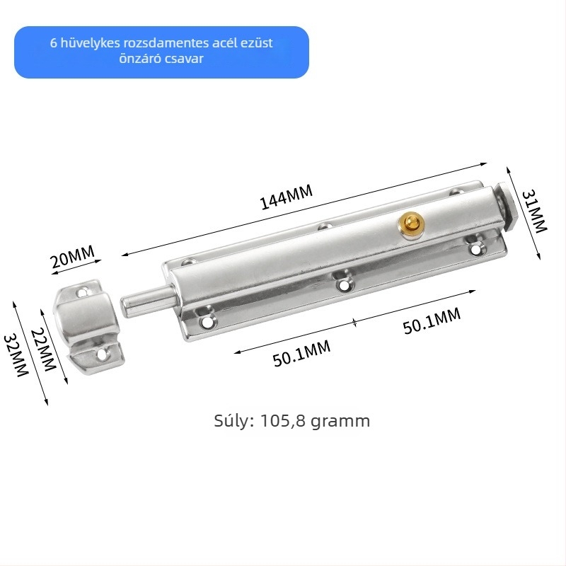 Rozsdamentes acélból készült automata rugós zár a fürdőszobai ajtókhoz, típus A zár, kefés felület