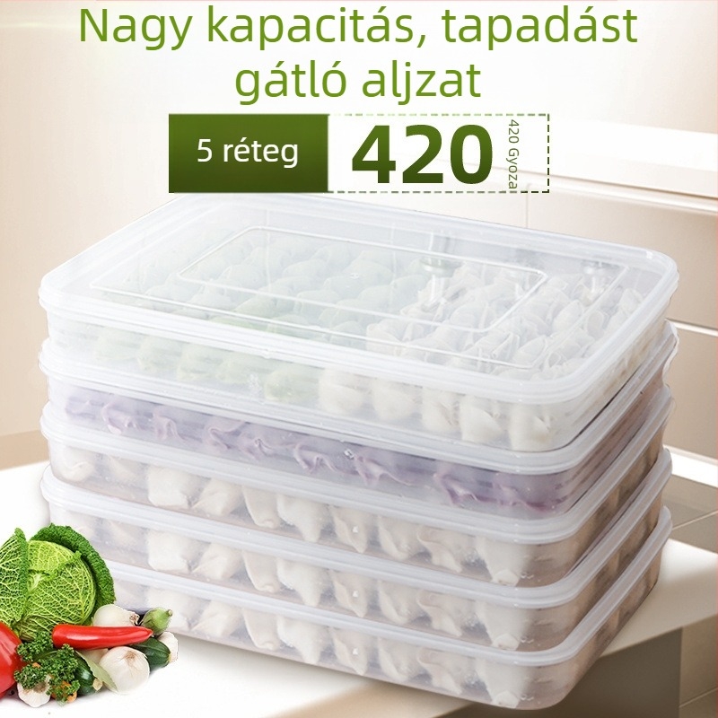 Gombóc tároló doboz – Többszintes kialakítás, PP anyag, mikrohullámú sütőben használható, fagyasztóbarát