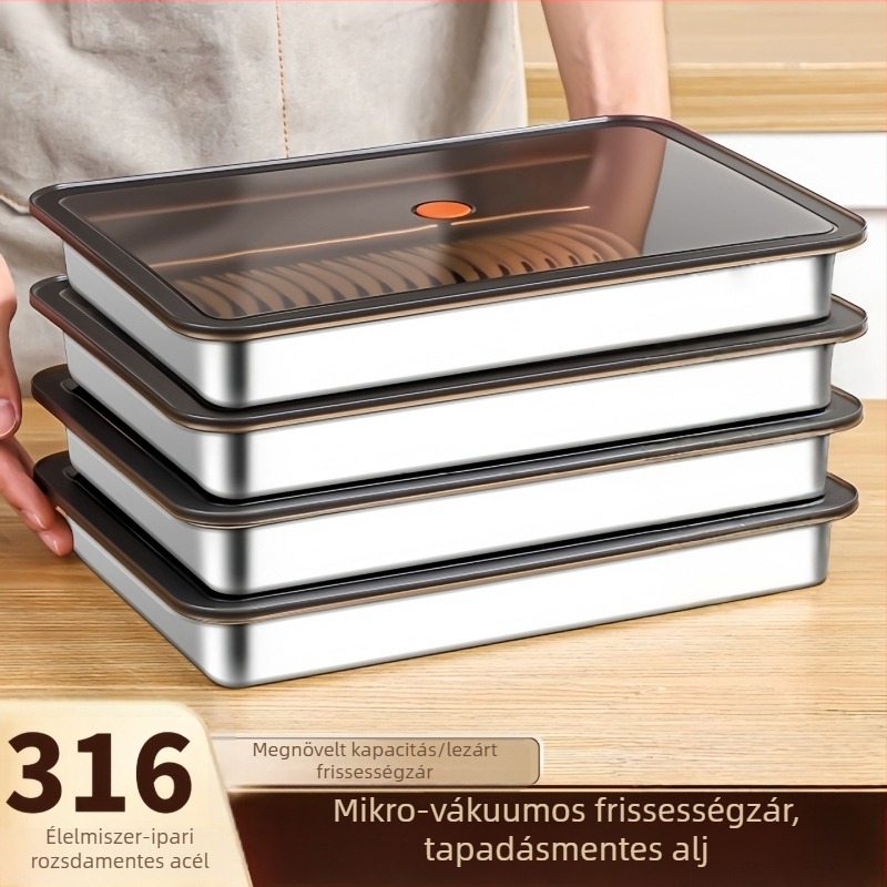 Extra vastag 304 rozsdamentes acél dumpling tároló doboz — élelmiszer-minőségű tároló hűtőszekrénybe