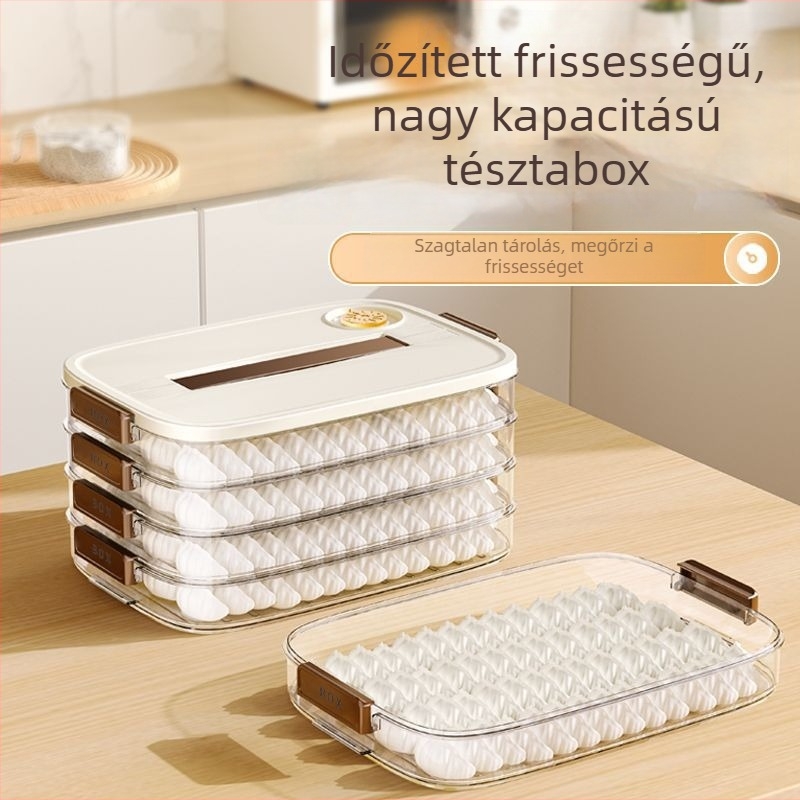 Háztartási dumpling tároló doboz, többszintes hűtő tál a fagyasztáshoz és a frissesség megőrzéséhez