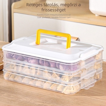 Dumpling doboz – többrétegű hűtőben tárolható, szagtalan zárófedele, wonton doboz, háztartási, több rétegű fagyasztó doboz, PP anyag, minimalist design