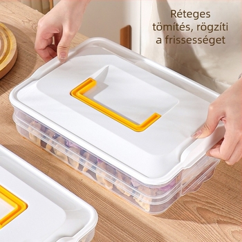 Dumpling doboz – többrétegű hűtőben tárolható, szagtalan zárófedele, wonton doboz, háztartási, több rétegű fagyasztó doboz, PP anyag, minimalist design